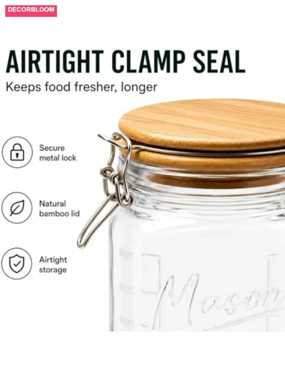 1 Gallon Mason Jars Wide Mouth with Airtight Bamboo Lids – Set of 2